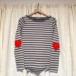 GAP Striped Long Sleeve Tee with Heart Elbow Patches